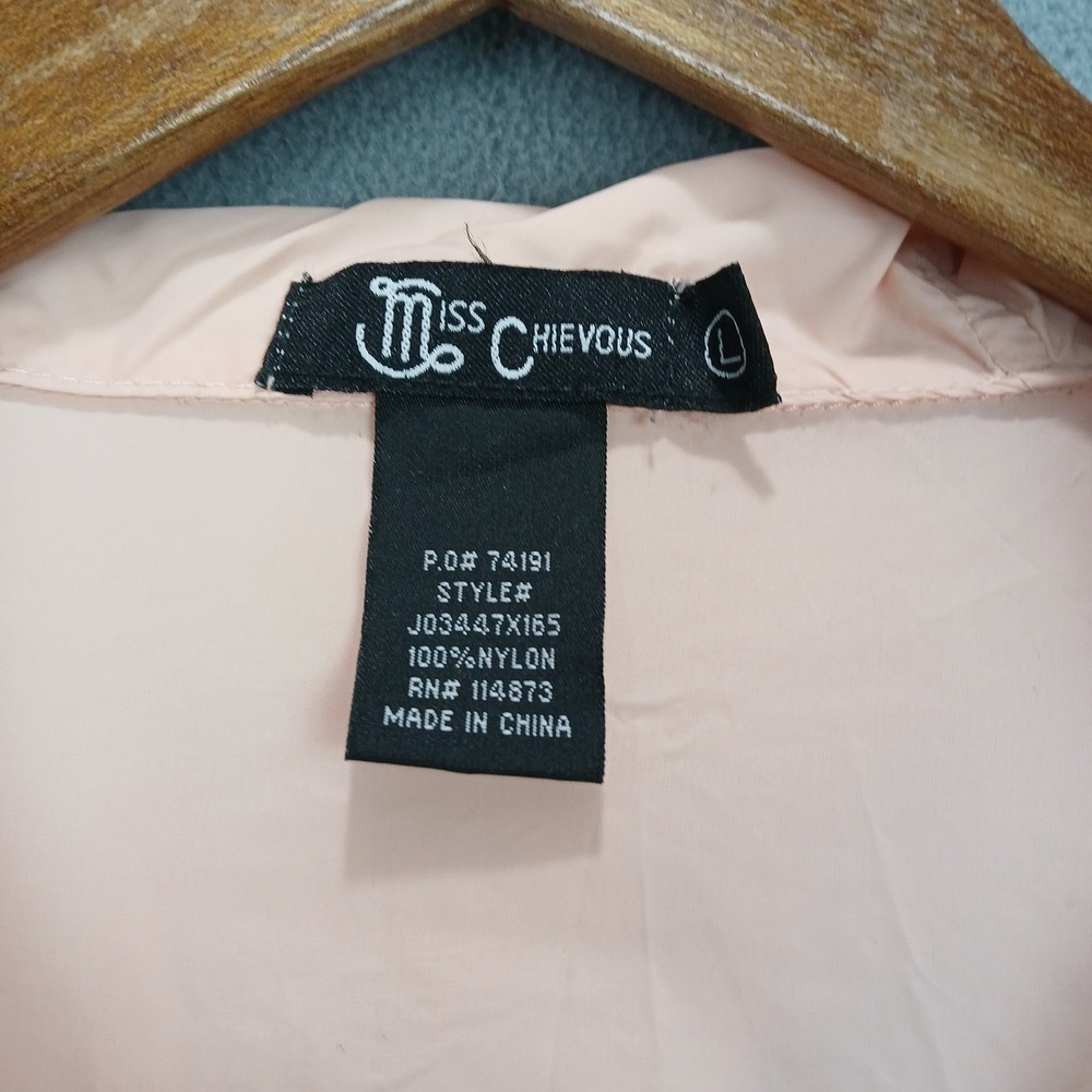 Miss Chievous Windbreaker Jacket Womens Large Pink Spellout Vibes Nylon Full Zip - Picture 3 of 7